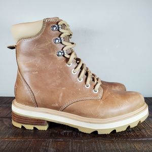 Sorel Lennox Lace Up Waterproof Ankle Boots Womens 7 Tan Brown